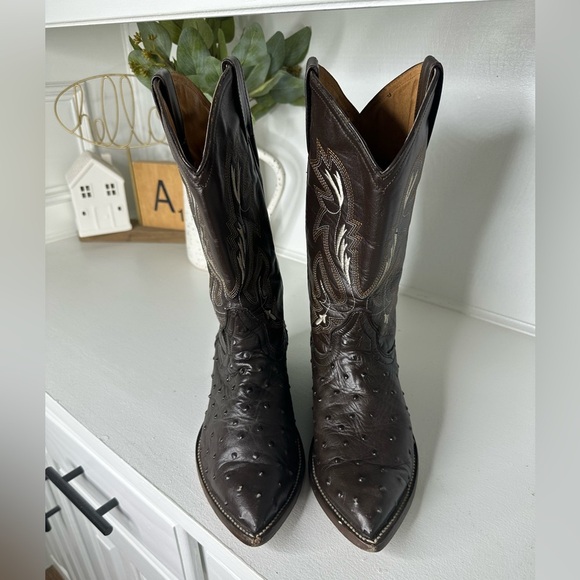 JAR Boots Exotic Print Ostrich Western Boots Brown Leather Men’s Size 8.5 Wmn 10 - Picture 2 of 10